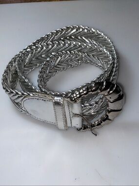 Leather Silver Braided Metallic Belt